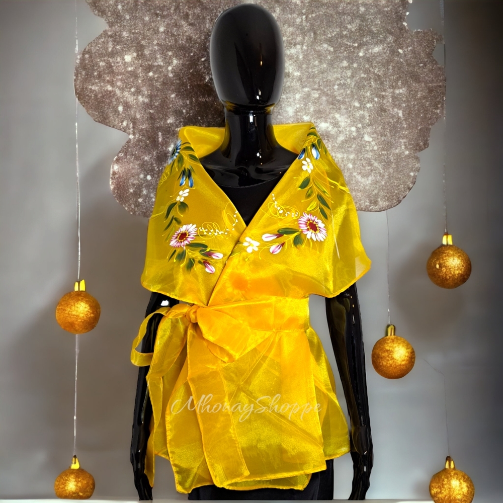 Gold2-Modern Filipiniana Handpainted Wrap Around Alampay